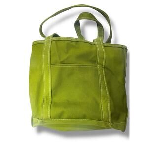 RARE LL Bean One-Tone Green Canvas Boat & Tote Bag USA Made Front Pocket